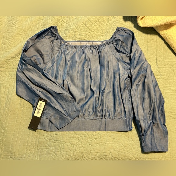 NWT Beautiful Blue Pleated Off-the-shoulder Blouse - Picture 6 of 10
